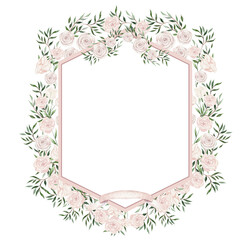 Fototapeta na wymiar Watercolor frame with rose flowers and leaves. Illustration 
