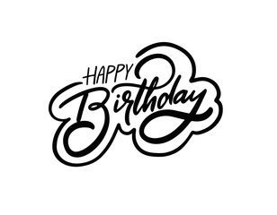 Happy Birthday black color modern brush calligraphy text. Greeting card lettering phrase.