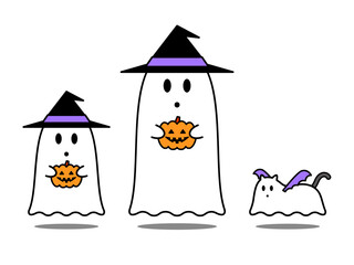 かわいい3人（？）のオバケとハロウィン　白バック