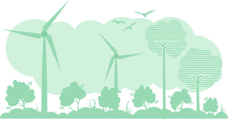 Green Background on the theme of green energy. Vector illustration.