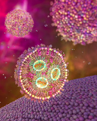 Lipid nanoparticle siRNA antiviral delivery system, 3D illustration	