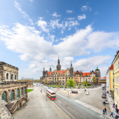 Fototapeta na wymiar Attractive view of Dresden Castle (Dresdner Residenzschloss,Dresdner Schloss) from Zwinger museum..