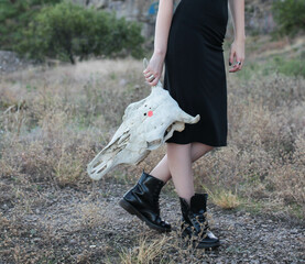 girl with cow skull. rite of occultism