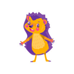 A cute  hedgehog.Character design. Can be used for branding, graphic design, product for children, stickers for social network. Isolated vector  illustration on white background.