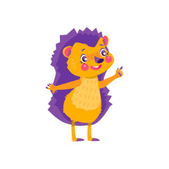 A cute hedgehog pointing on something.Character design. Can be used for branding, graphic design, product for children, stickers for social network. Isolated vector  illustration on white background.
