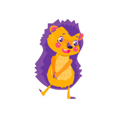 A cute shy hedgehog. Character design. Can be used for branding, graphic design, product for children. Isolated vector  illustration on white background.