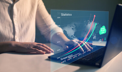 Statistics chart on increase in CO2 emissions and their decrease compared to previous years.Reduce...