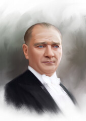 Portrait illustration of Mustafa Kemal Ataturk, founder of Turkish republic - obrazy, fototapety, plakaty