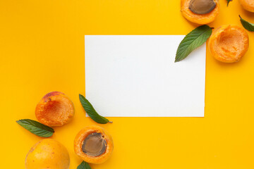 card mockup with apricots and leaves