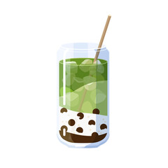Matcha bubble tea, pearl milk tea isolated on white background. Summer cold drink vector illustration