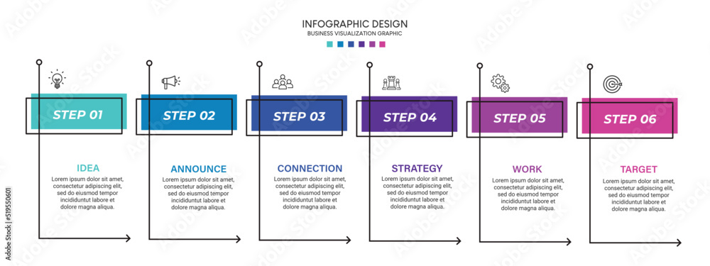 Poster Business visualization infographic design template with options, steps or processes. Can be used for presentation, diagram, annual report, web design, workflow layout