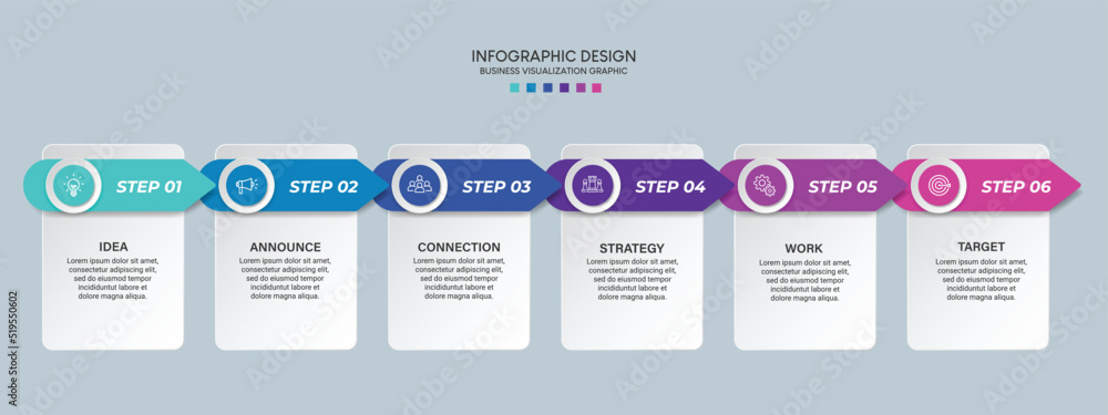 Fototapete Business visualization infographic design template with options, steps or processes. Can be used for presentation, diagram, annual report, web design, workflow layout