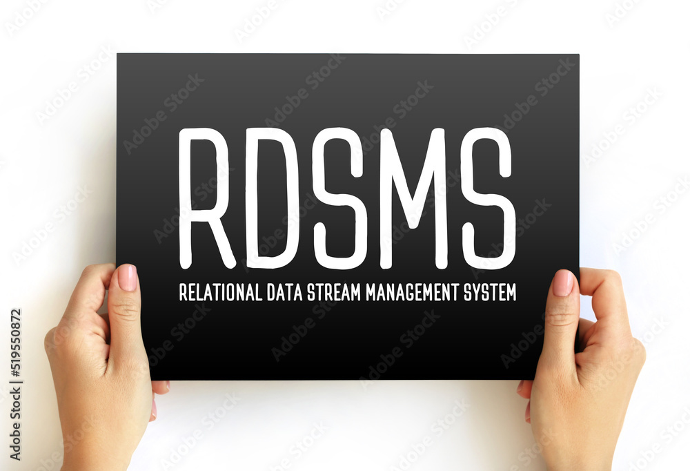 Aufkleber rdsms - relational data stream management system acronym text on card, abbreviation concept backgrou