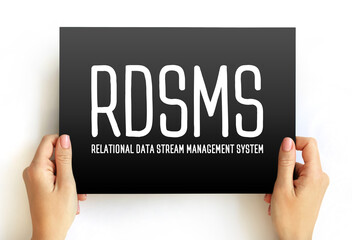 RDSMS - Relational Data Stream Management System acronym text on card, abbreviation concept background