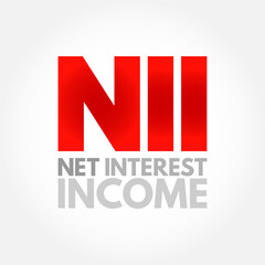 NII Net Interest Income - difference between revenues generated by interest-bearing assets and the cost of servicing liabilities, acronym text concept background