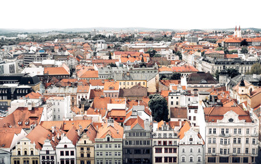 Fototapeta na wymiar Rooftop view of Plzen (Pilsen) cityscape. Czech Republic