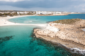 Fototapeta na wymiar Famous Nissi beach in spring, before the start of the tourist season. Ayia Napa, Cyprus
