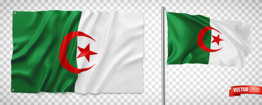 Vector realistic illustration of Algerian flags on a transparent background.