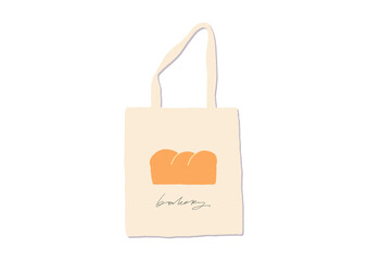 Shopping tote bag with bread print. Simple flat illustration on the white background