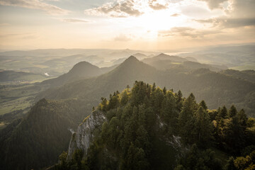 Sunset view of mountains from Trzy Korony, Poland