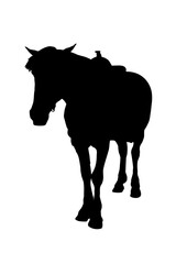 silhouette of a horse with a saddle on a white background