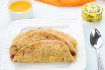 Puran Poli traditional Indian dessert flat bread, prepared with Jaggery.