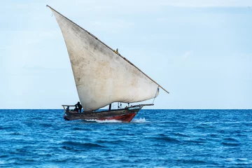 Foto op Canvas sailing dhow heading for harbour full sails and choppy ocean © mikefoto58