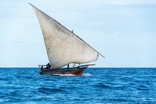 Sailing Dhow Heading For Harbour Full Sails And Choppy Ocean