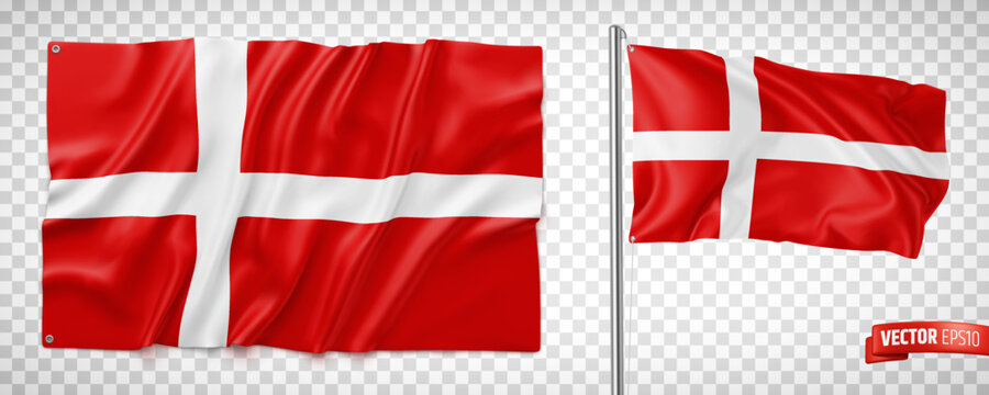 Vector realistic illustration of Danish flags on a transparent background.