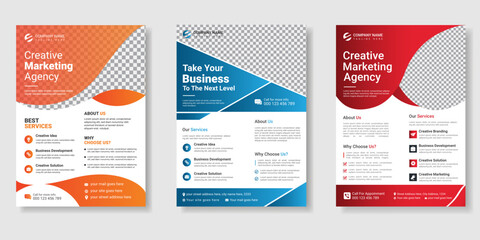 Obraz premium Corporate creative business marketing flyer template bundle, business poster layout, digital marketing agency flyer set, advertising flyer, abstract business promotion flyer or vector template design