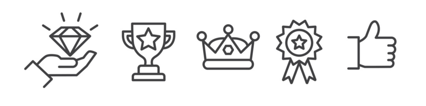 Set of quality and award line icons on white background