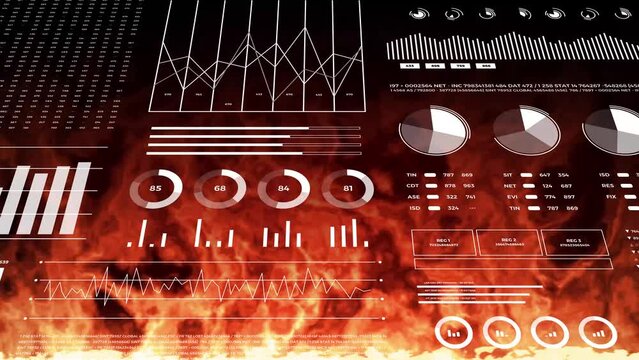 Financial crisis. Infographics data report infographics burning on fire.