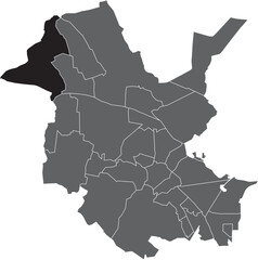 Black flat blank highlighted location map of the 
UETZ-PAAREN DISTRICT inside gray administrative map of Potsdam, Germany