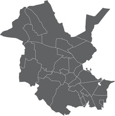 Gray flat blank vector administrative map of POTSDAM, GERMANY with black border lines of its districts