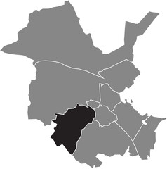 Black flat blank highlighted location map of the 
WESTLICHE VORSTÄDTE BOROUGH inside gray administrative map of Potsdam, Germany