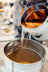 Mixture of yellow color with epoxy resin for industrial floors