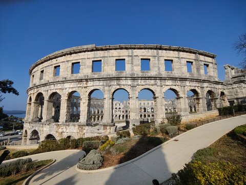 Croatia. Pula. Ruins of the best preserved Roman amphitheatre built in the first century AD during the reign of the Emperor Vespasian