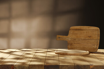 Desk of free space and wall with shadows. 
