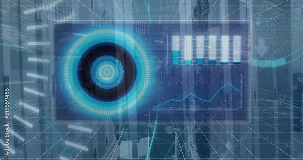 Poster animation of digital screen with data over servers