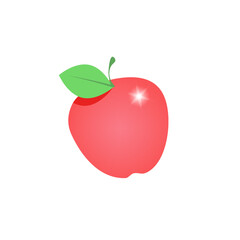 One red ripe apple with a green leaf