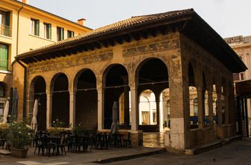 The medieval Loggia dei Cavalieri - a thirteenth century Byzantine influenced loggia in the historic centre of Treviso, Veneto, north east Italy

