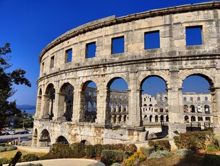 Croatia. Pula. Ruins of the best preserved Roman amphitheatre built in the first century AD during...