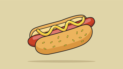 Hot dog with mustard sauce flat vector illustration