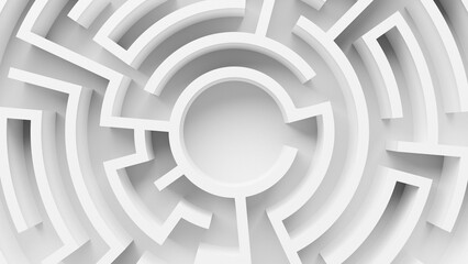 Top view close up on white round maze. 3d rendering