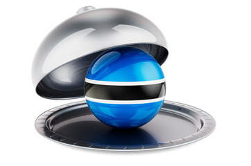 Restaurant cloche with Botswanian flag. 3D rendering