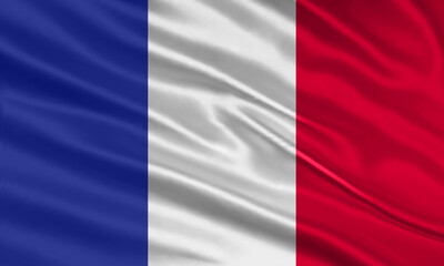 France flag design. Waving French flag made of satin or silk fabric. Vector Illustration.