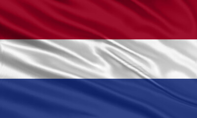 Netherlands flag design. Waving Netherlands flag made of satin or silk fabric. Vector Illustration.