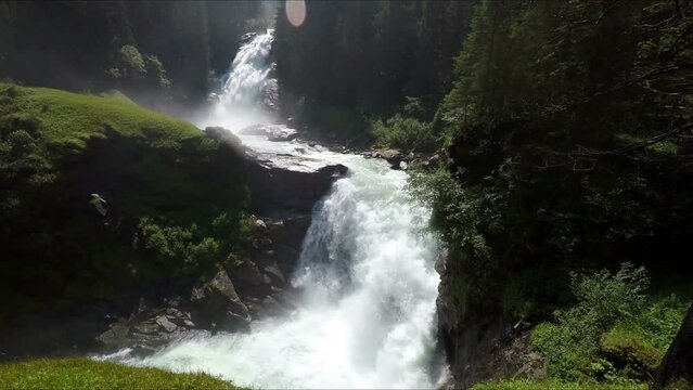 Upper Krimmler Waterfalls in Salzburger Land, Austria on a sunny summer day