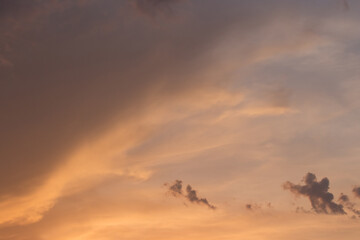 Sunset sky orange color clouds background nature in the evening