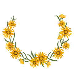 Floral wreath with Gazania flowers. Colorful illustration isolated on a white background.	